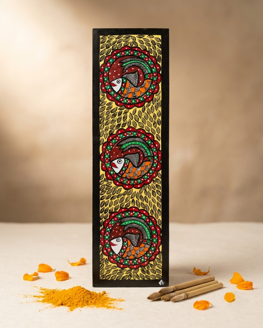 Handpainted Madhubani Fish Wall Art for Home Decor