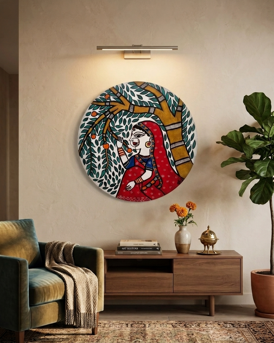 Handmade Women Madhubani Painting Wall Art on MDF Board  – Traditional Mithila Home Decor