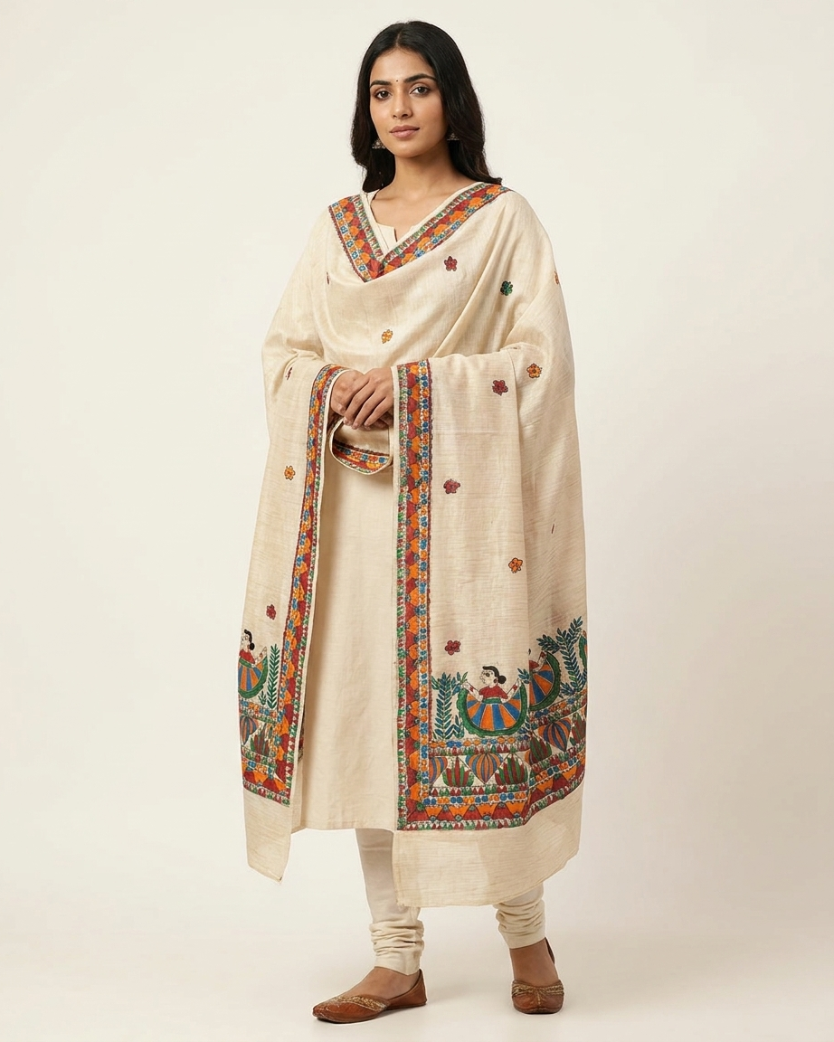 Handmade Madhubani Painting Dupatta for Women – Ethnic Handcrafted