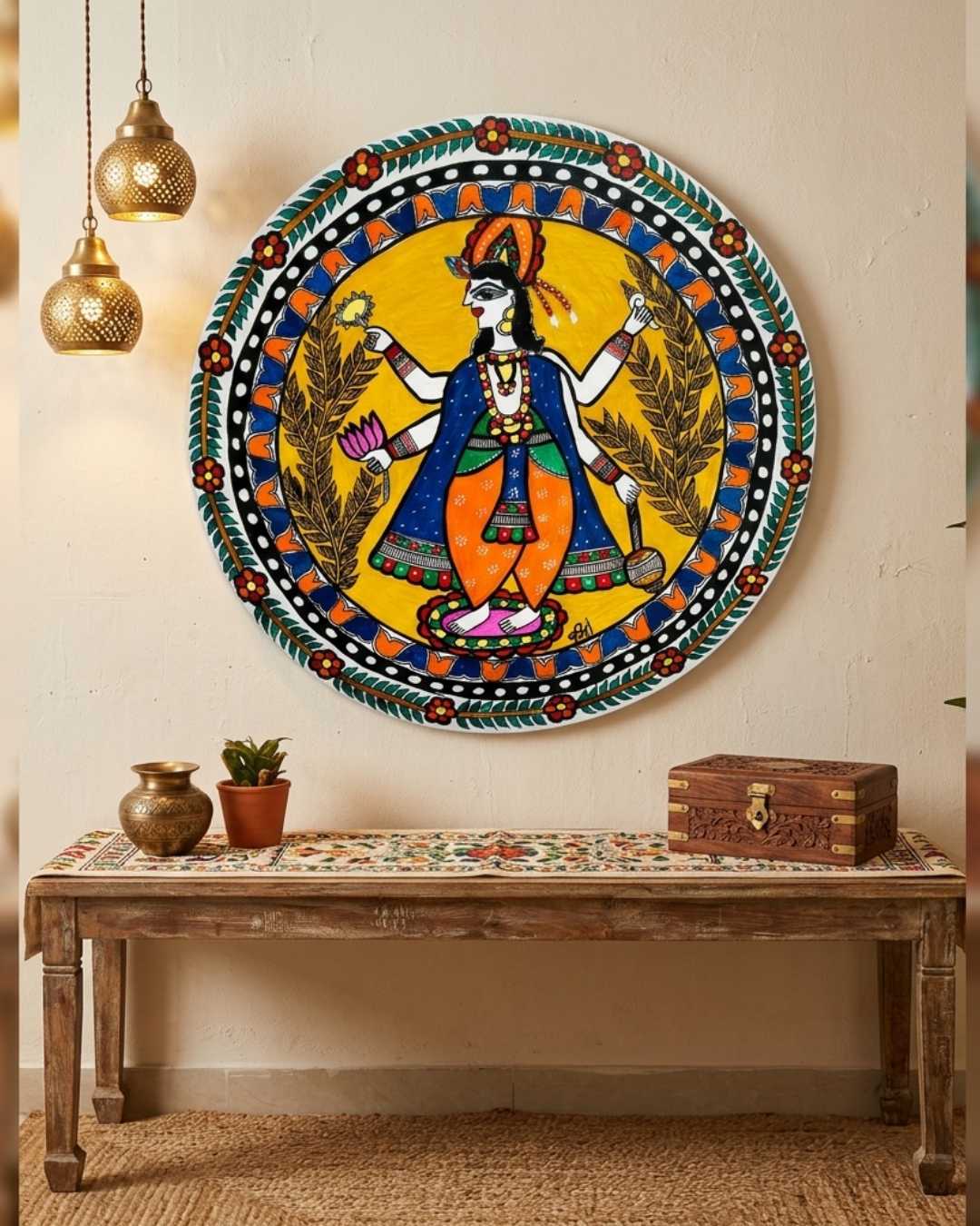 Vishnu ji Madhubani Wall Art | 14 Inch MDF Board