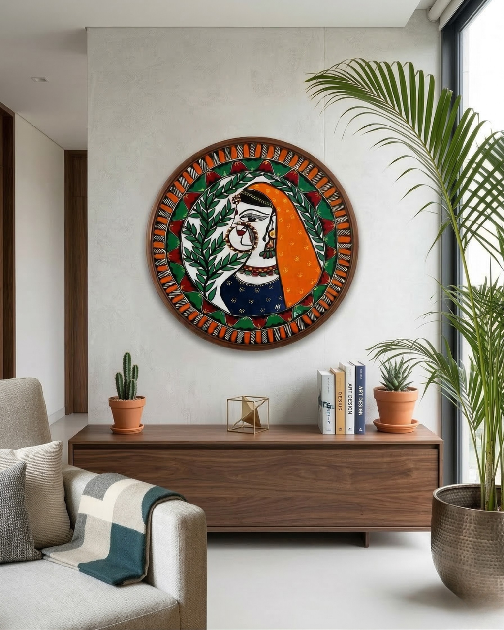Maithil Lady Madhubani Wall Art | 12 Inch MDF Board