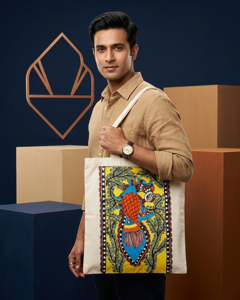 Handcrafted Madhubani Painting Tote Bag –  Eco-Friendly Shopping & Everyday Carry Bag