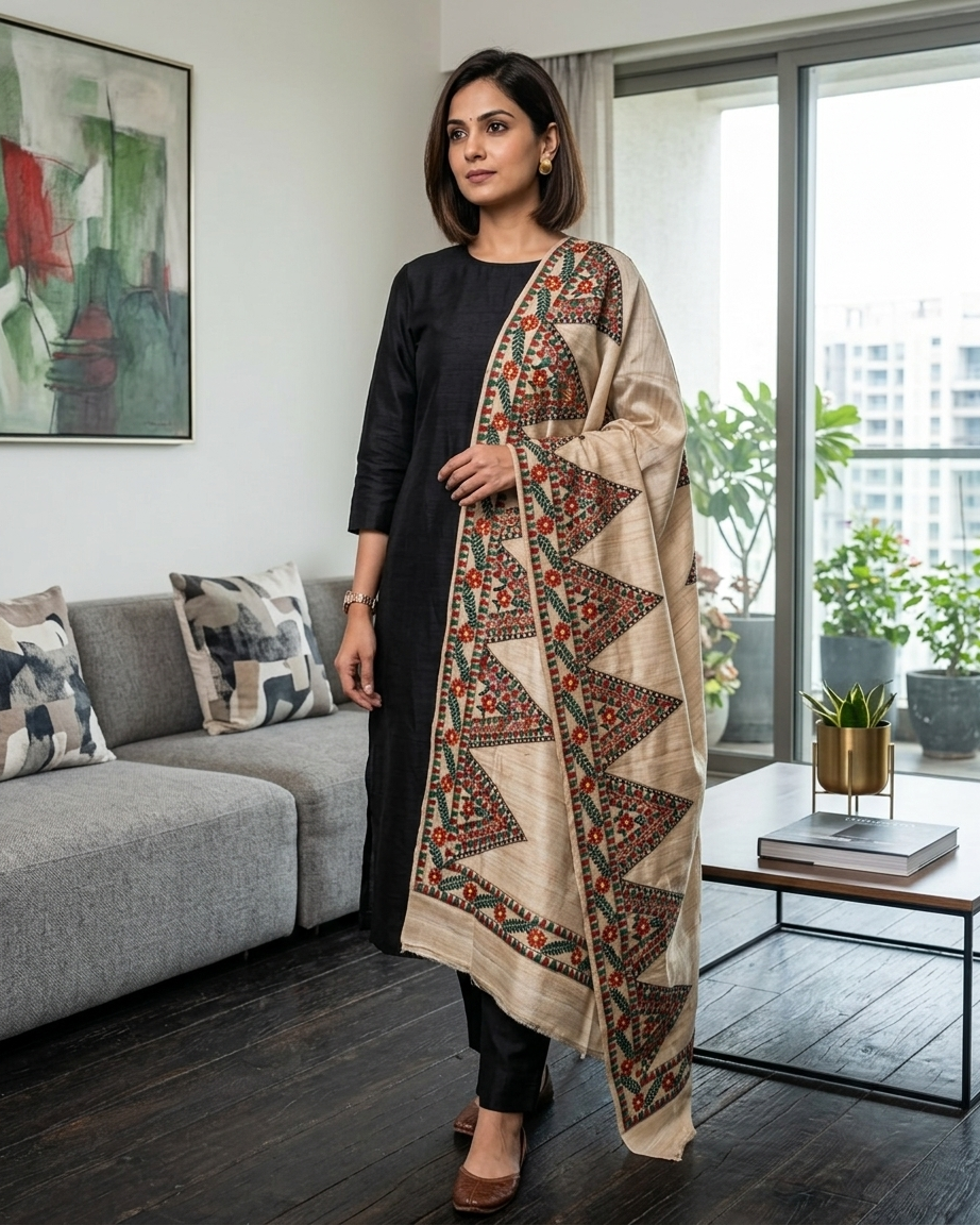 Handmade Madhubani Painting Dupatta – Authentic Ethnic Designer Dupatta for Women