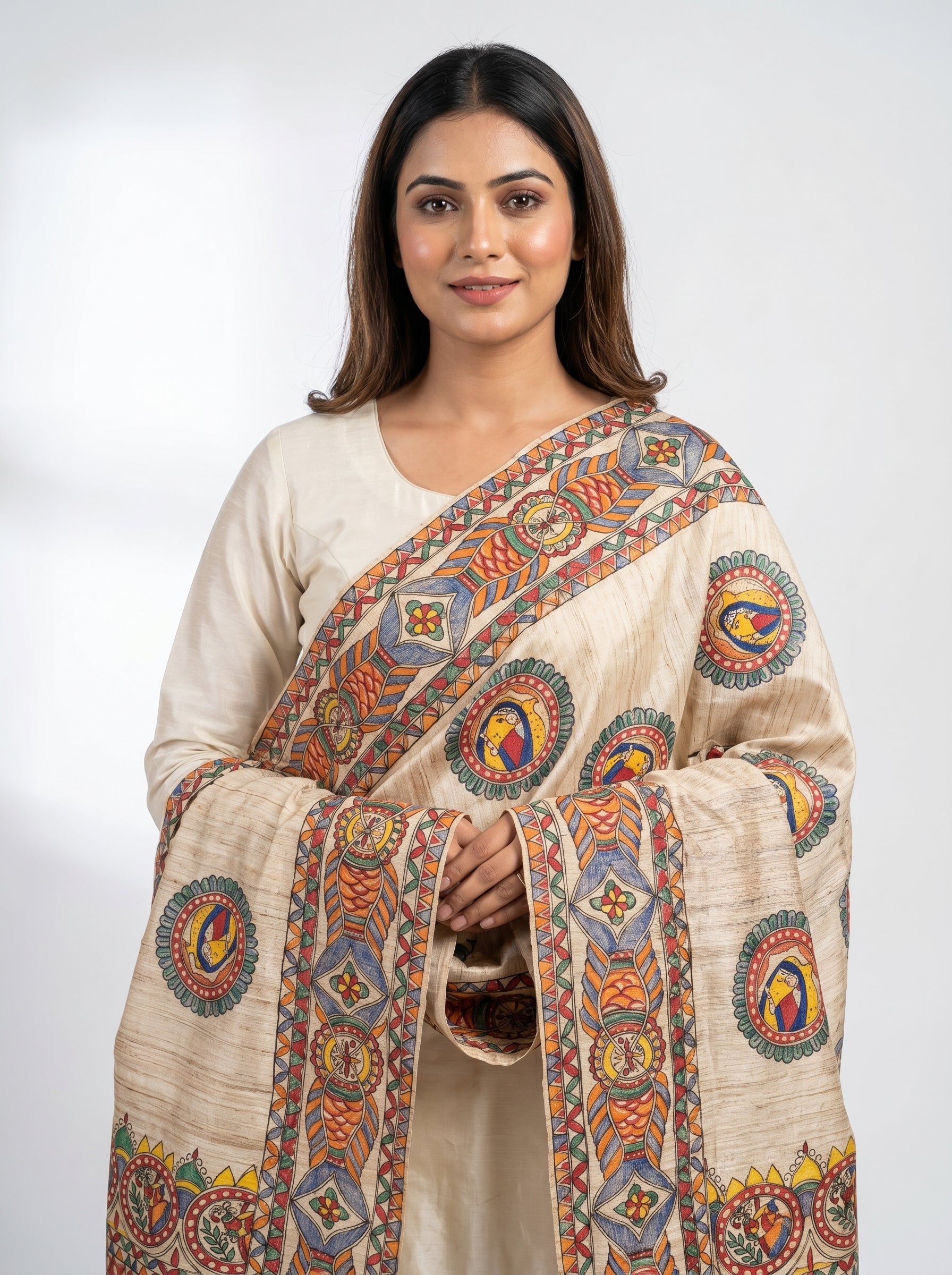 Handmade Madhubani Painting Dupatta | Ethnic Handcrafted Traditional