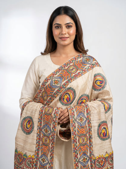 Handmade Madhubani Painting Dupatta for Women