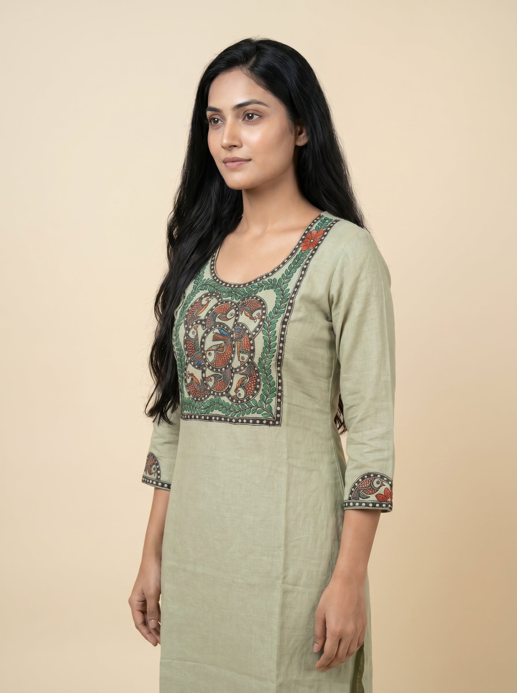 Hand-Painted Madhubani Unstitched Kurti |Traditional  Ethnic Wear