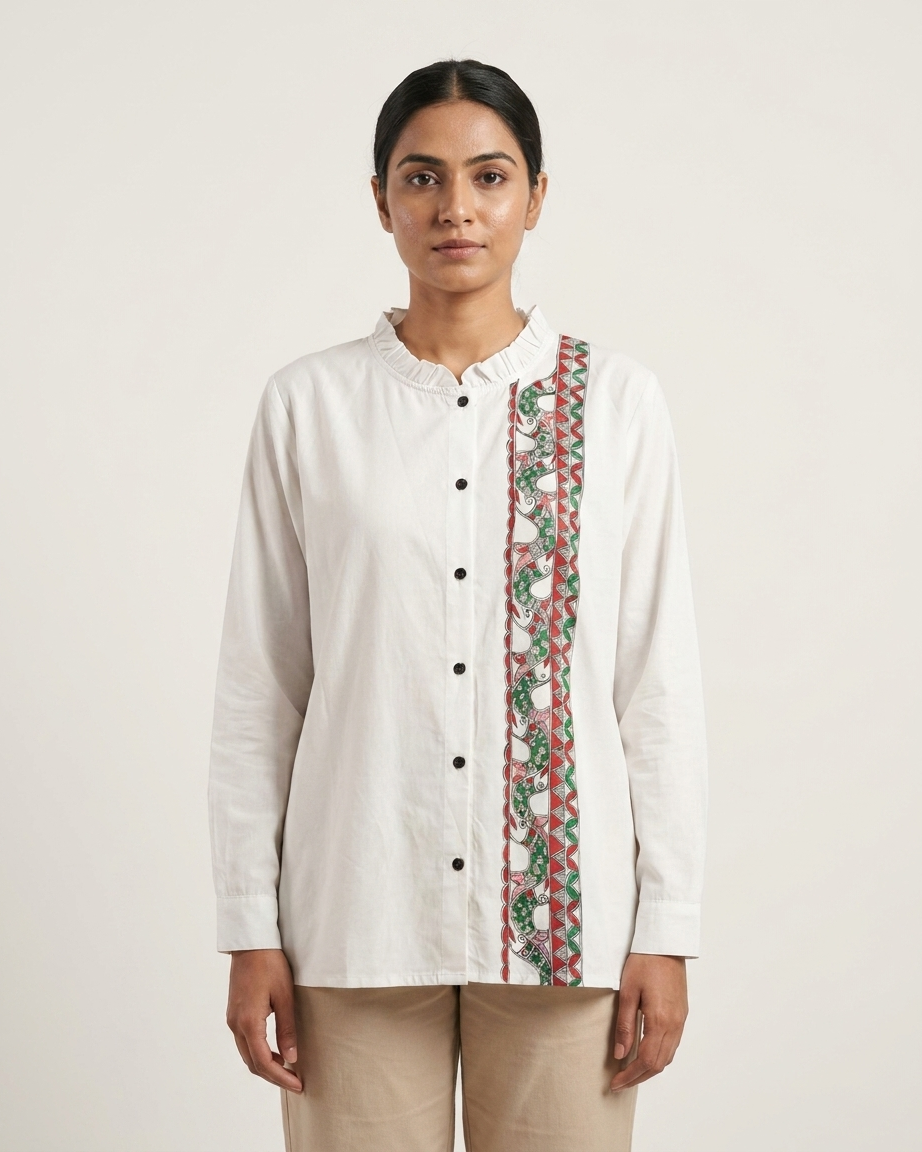 Women Madhubani Painting Shirt (Size XL) – Handcrafted Ethnic Wear