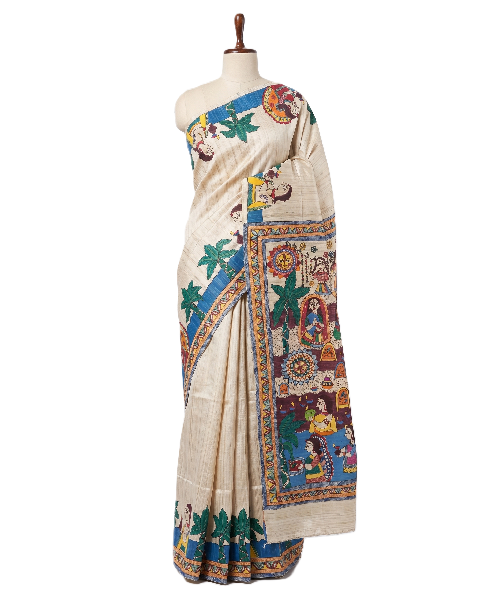Handmade Madhubani Painting Silk Saree with Blouse | Ethnic Saree