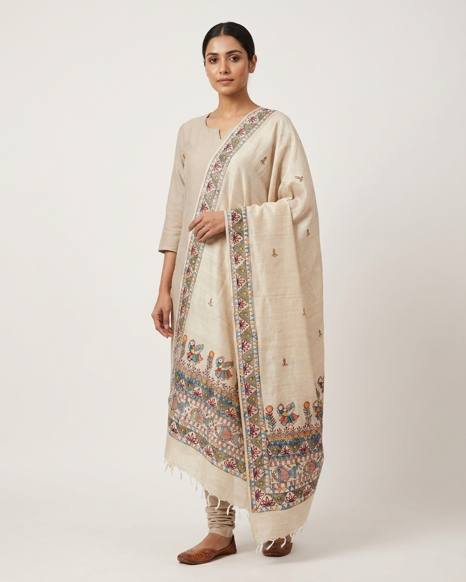 Handmade Madhubani Painting Dupatta for Women – Ethnic Handcrafted