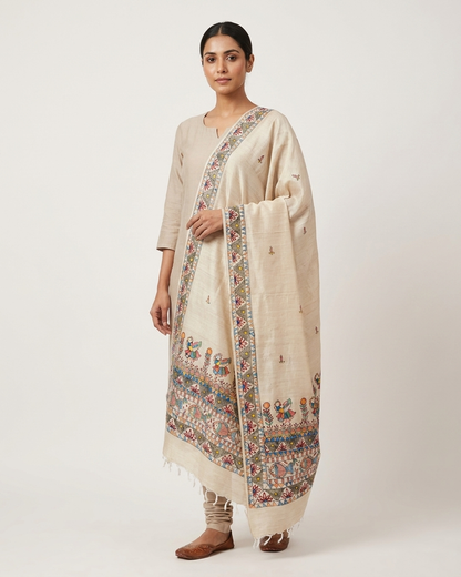 Handmade Madhubani Painting Dupatta for Women