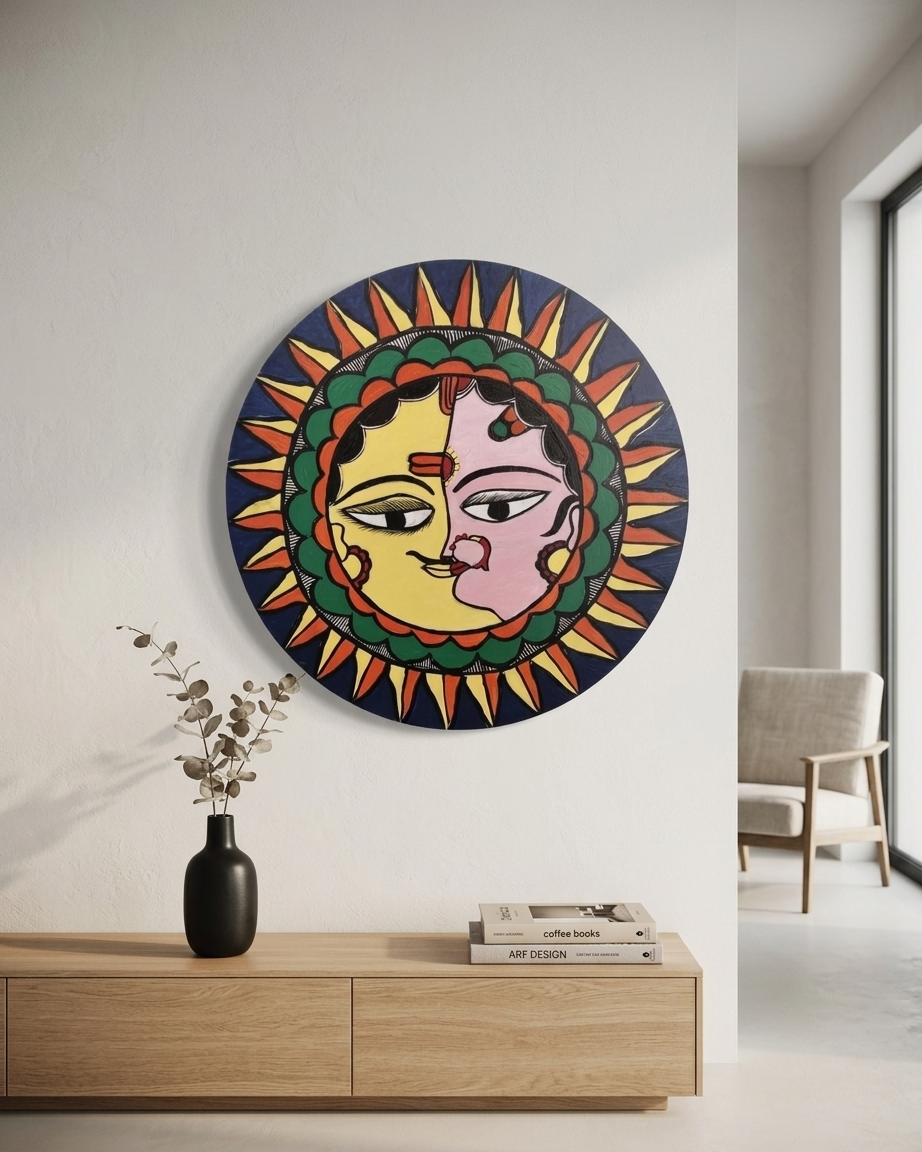Handmade Ardhanarishwar Madhubani Painting Wall Art on MDF Board – Traditional Mithila Art Decor