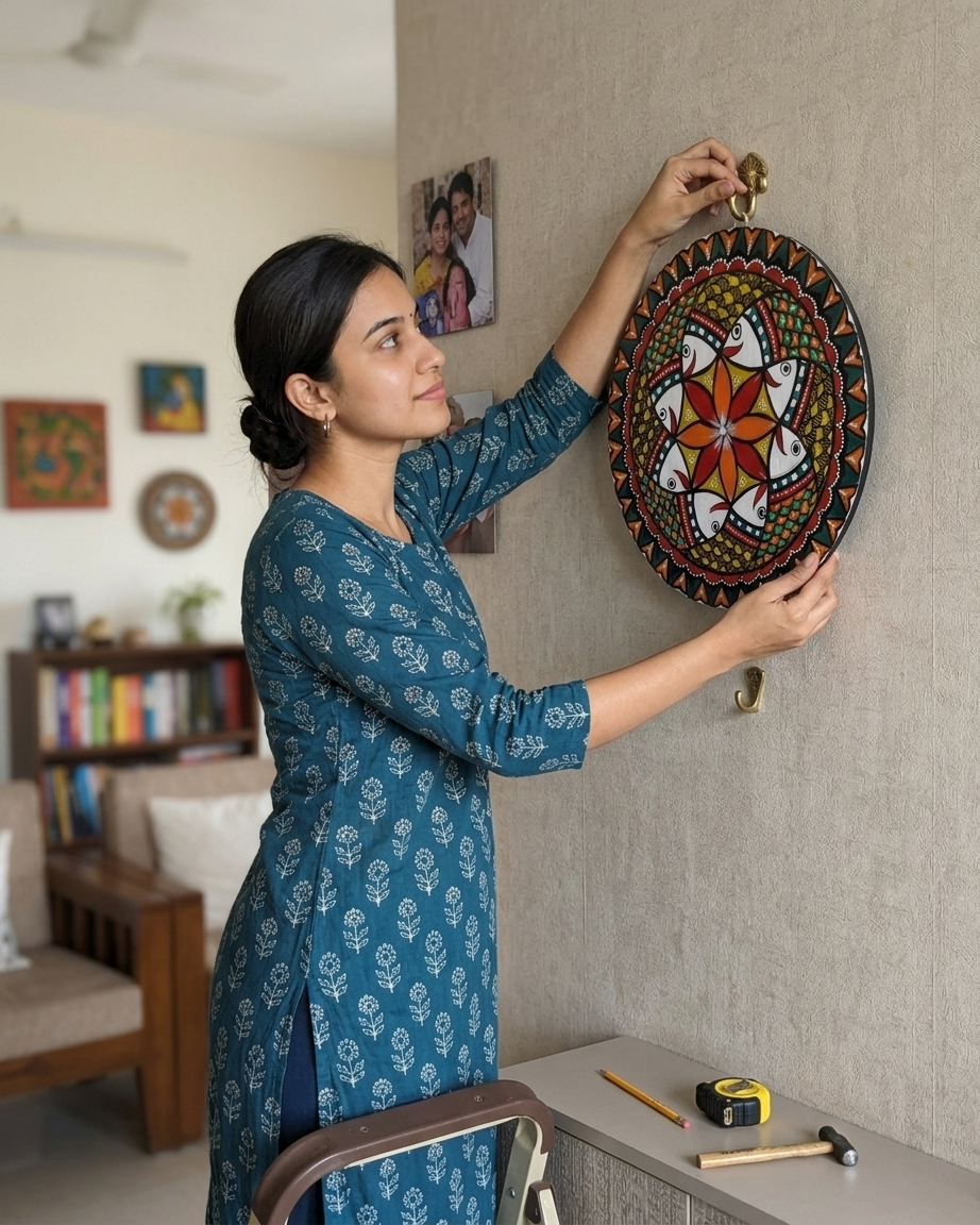 Fish Collage Madhubani Wall Art on MDF Board – Handmade Mithila Painting for Home Décor