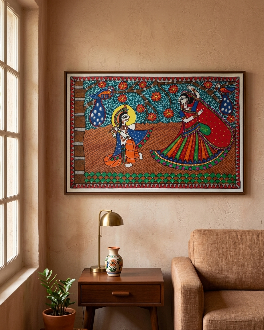 Raslila Madhubani Painting –  Handmade Traditional Indian Wall Art