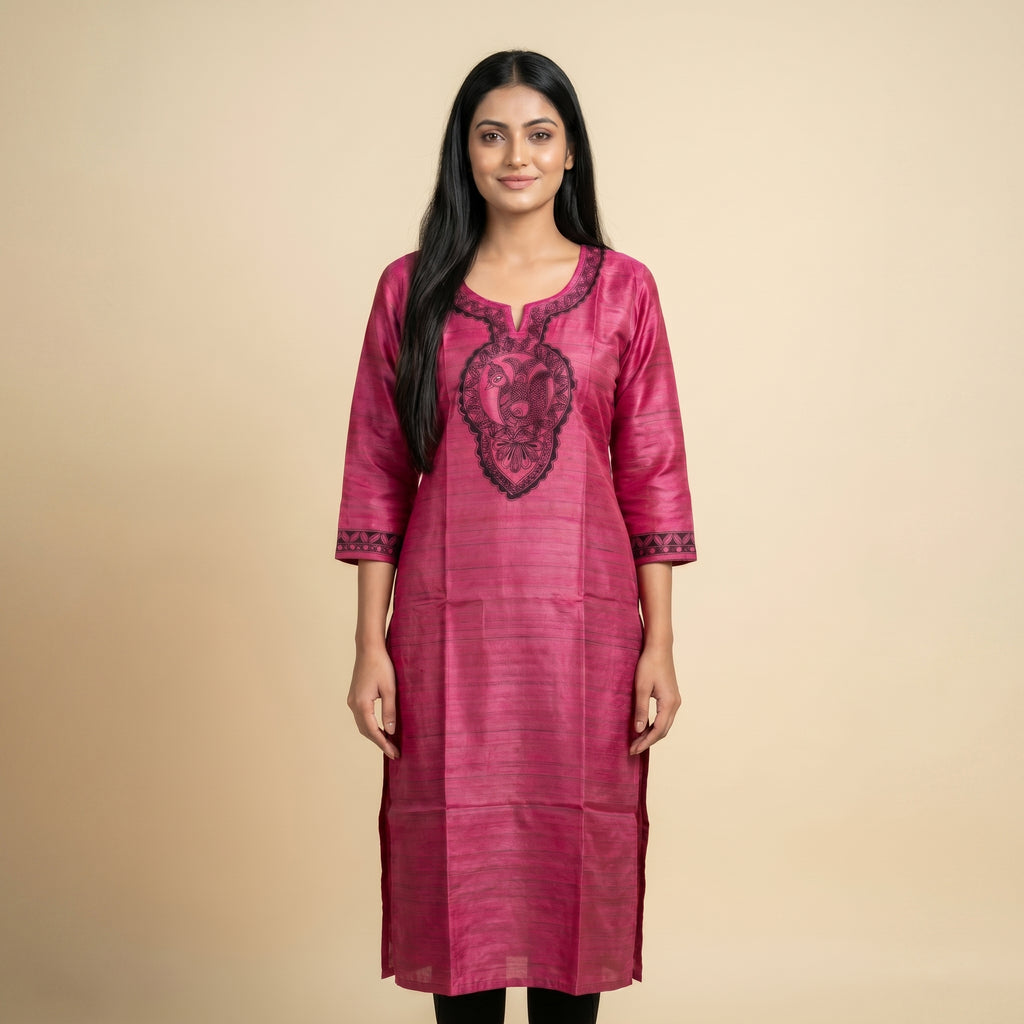 Hand-Painted Madhubani Readymade Kurti  | Handmade Ethnic Wear for Women