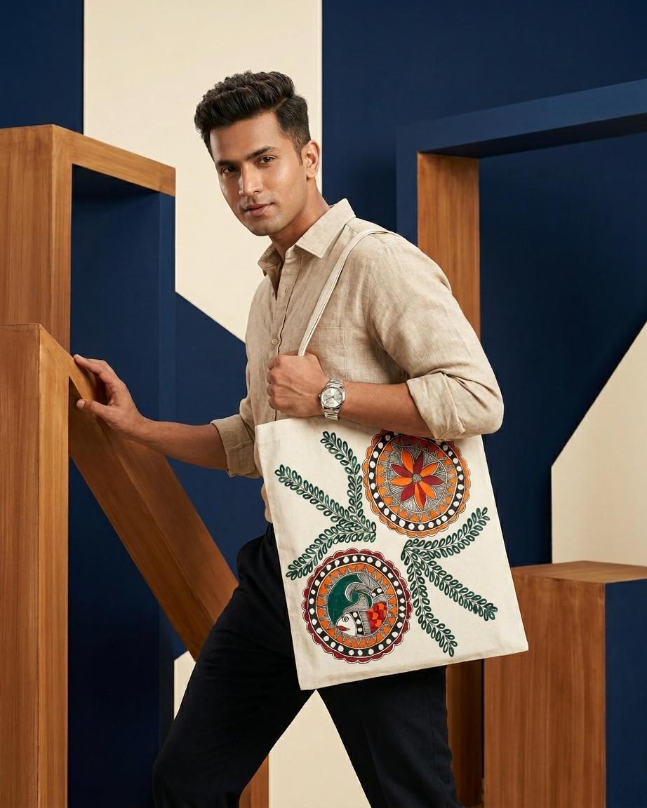 Madhubani Painting Tote Bag – Handmade Folk Art Carry Bag for Shopping, Travel & Daily Use