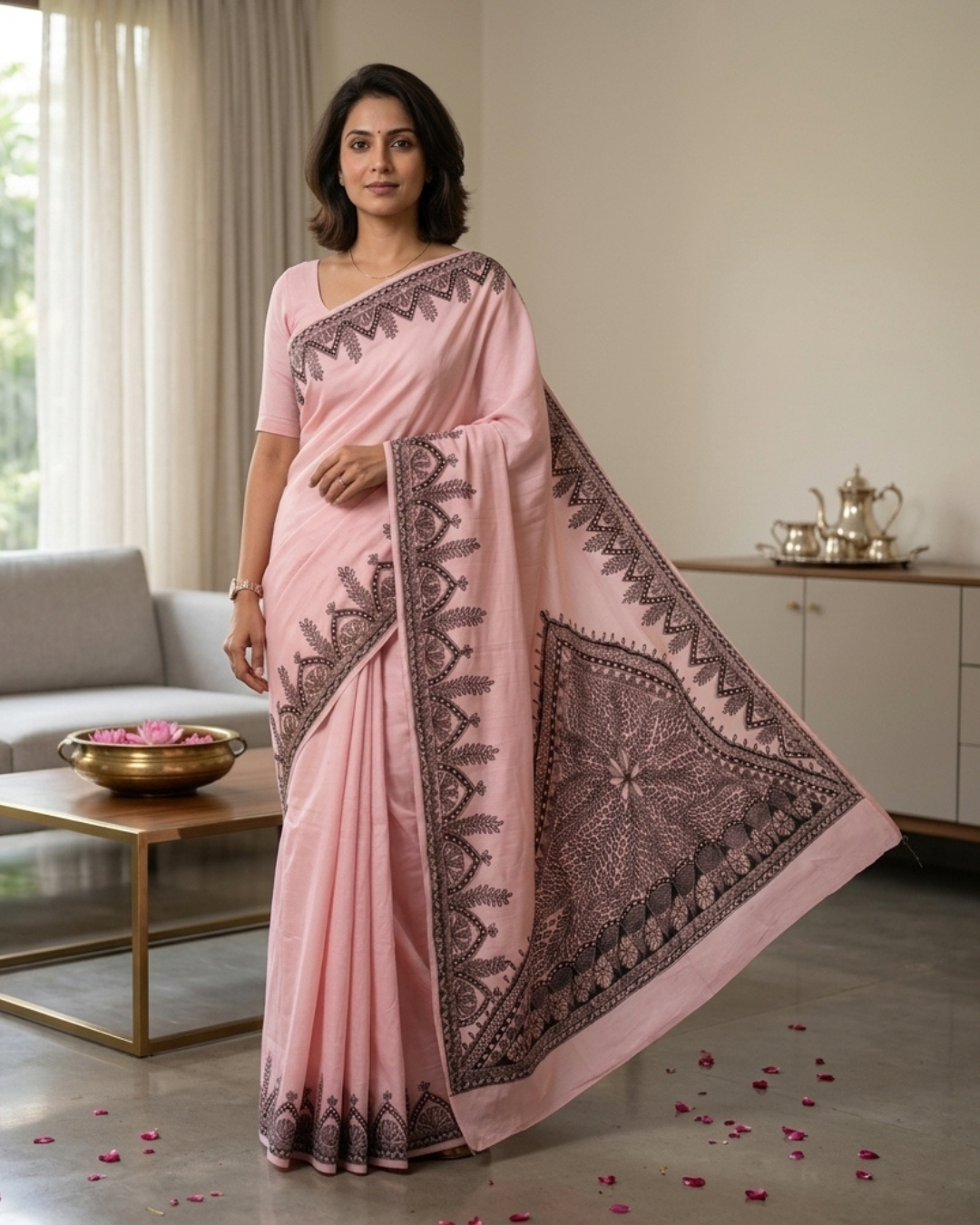 Handmade Madhubani Painting Saree with Blouse for Women