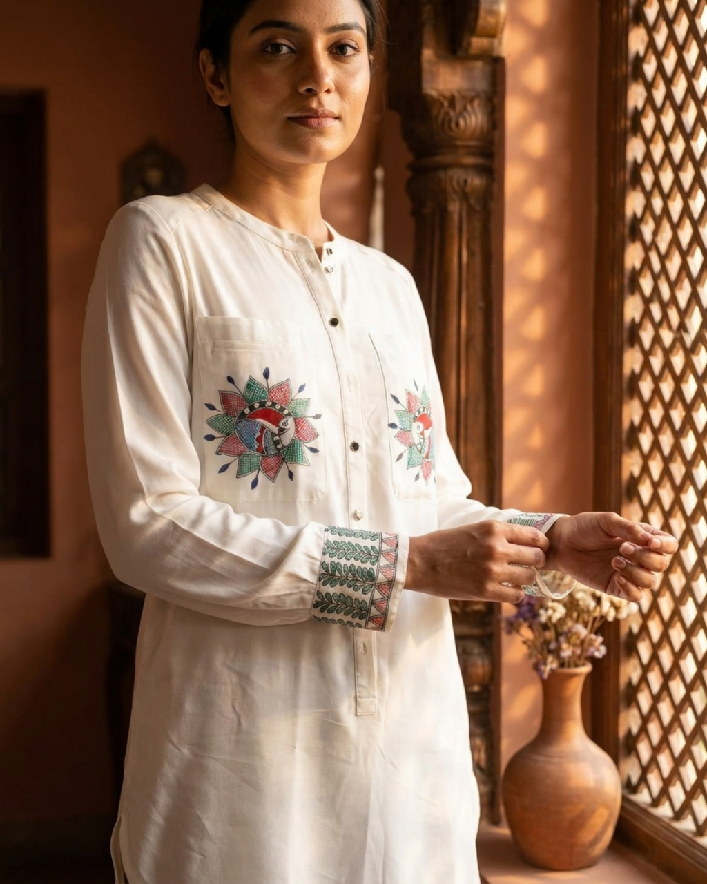 Women Madhubani Painting Long Shirt (Size L) – Handcrafted Ethnic Wear
