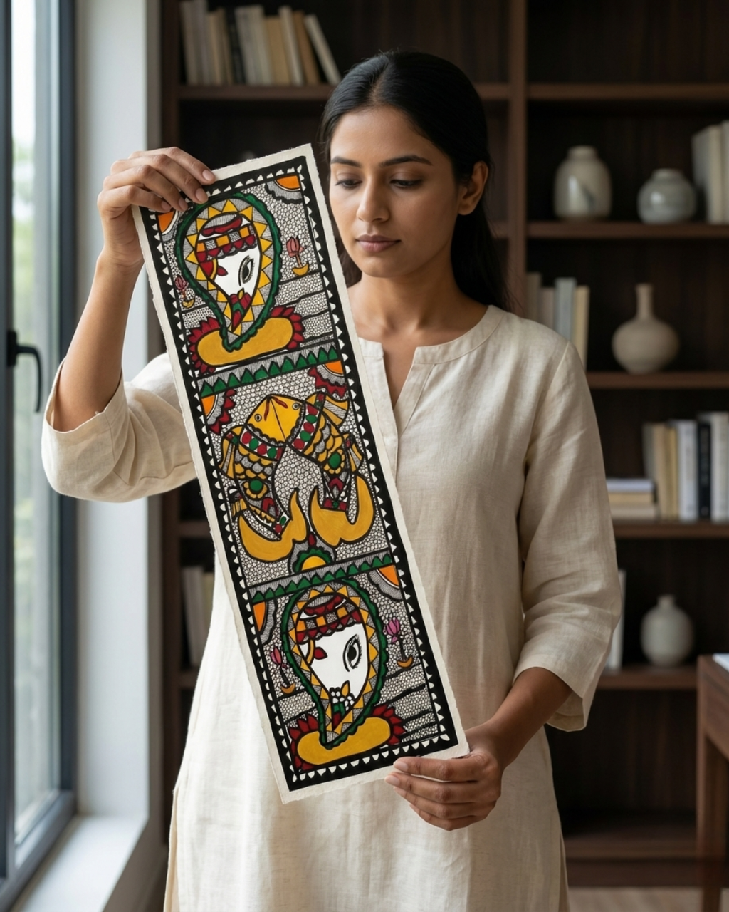 Fish & Ganesha Madhubani Painting – Handmade Paper Wall Art