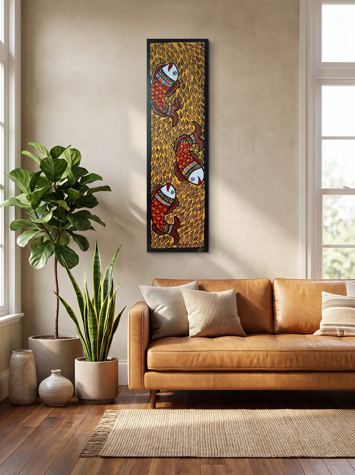 Fish Handpainted Madhubani Wall Art for Home Decor