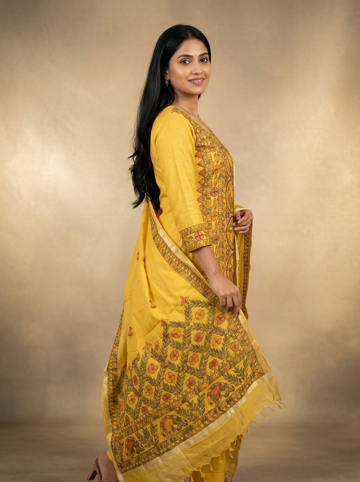 Hand-Painted Madhubani Kurti Palazzo Dupatta Set