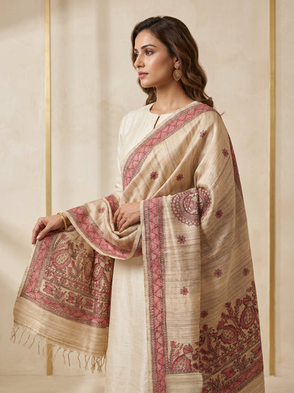 Handmade Madhubani Painting Dupatta for Women