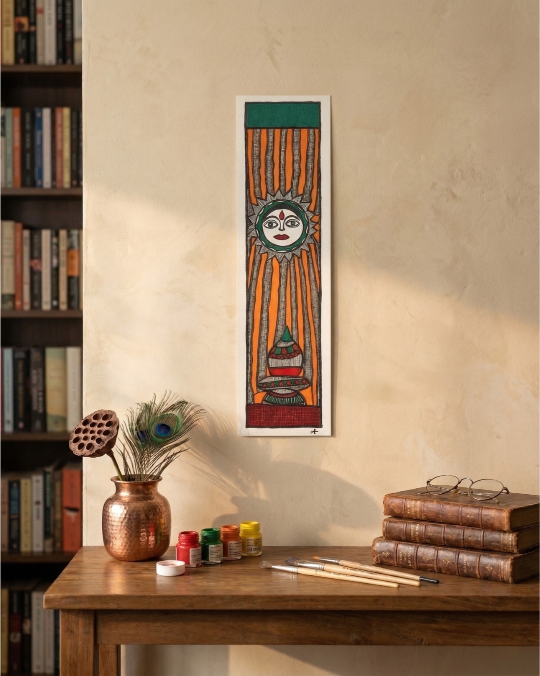 God Surya Madhubani Painting – Handmade Paper Wall Art