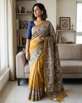 Handmade Madhubani Painting Saree with Blouse | Hand-Painted Ethnic Saree for Women
