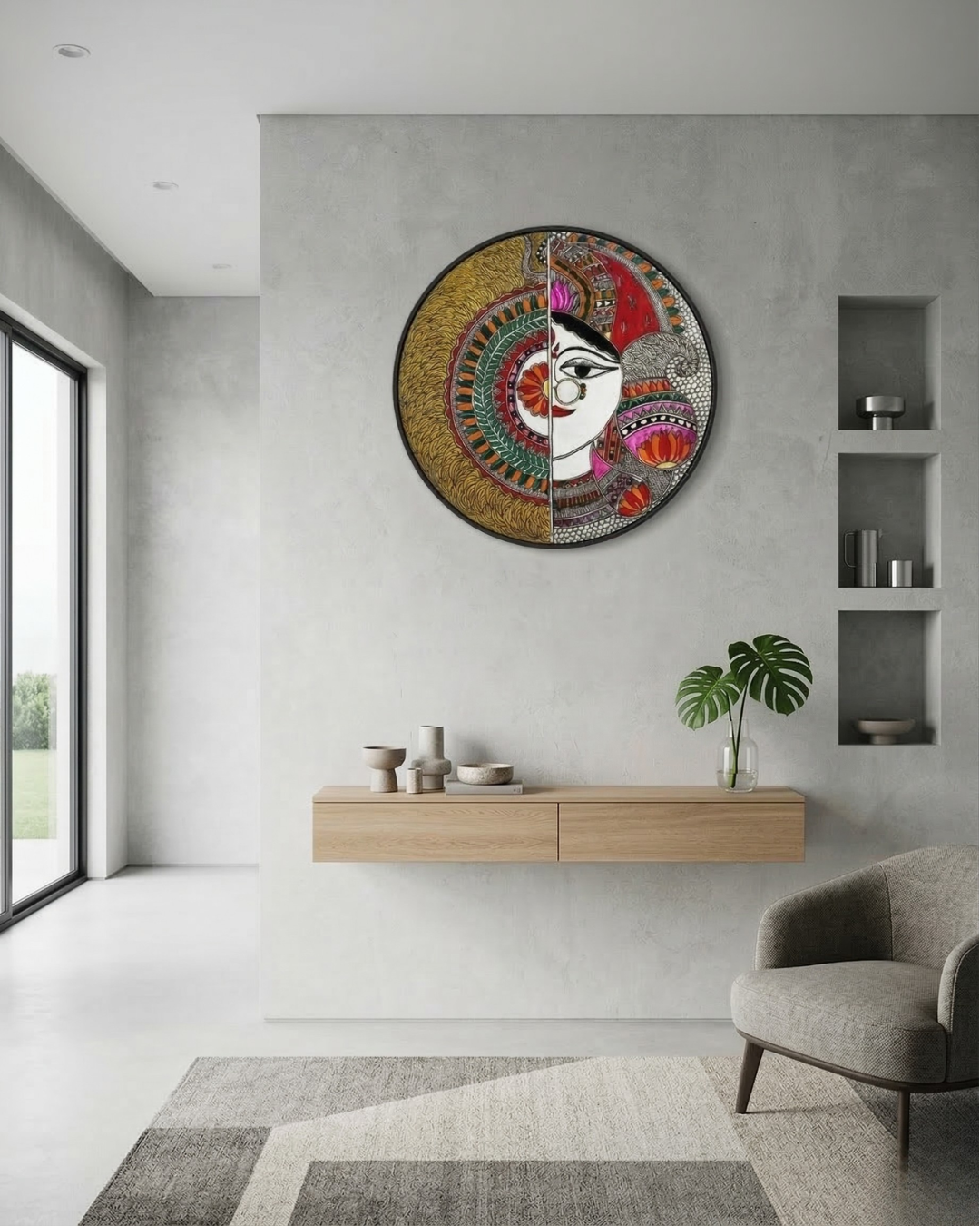 Feminine Spirit & Half-Face Mandala Madhubani Wall Art | 12 Inch MDF Board