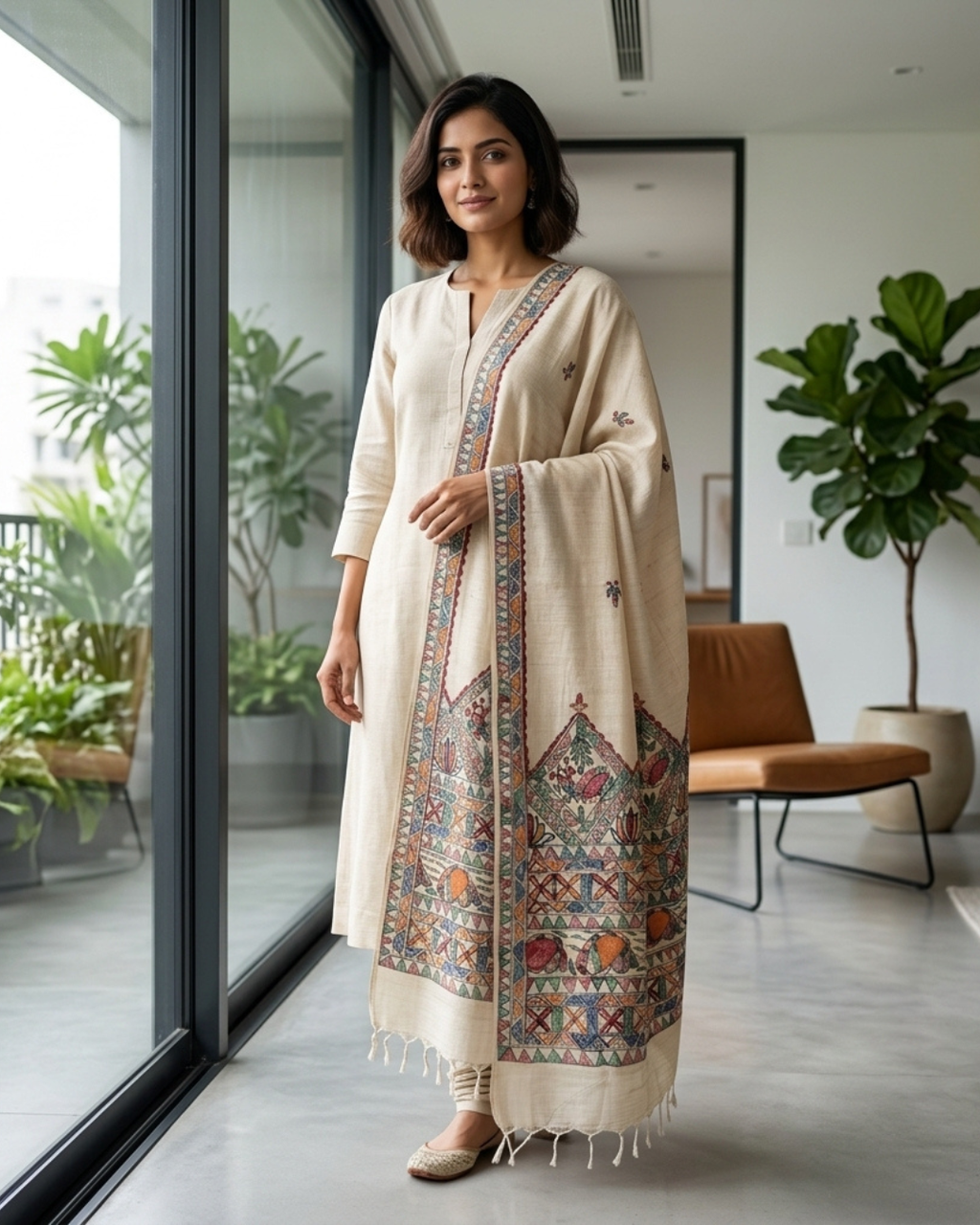 Handmade Madhubani Painting Dupatta for Women | Traditional Ethnic