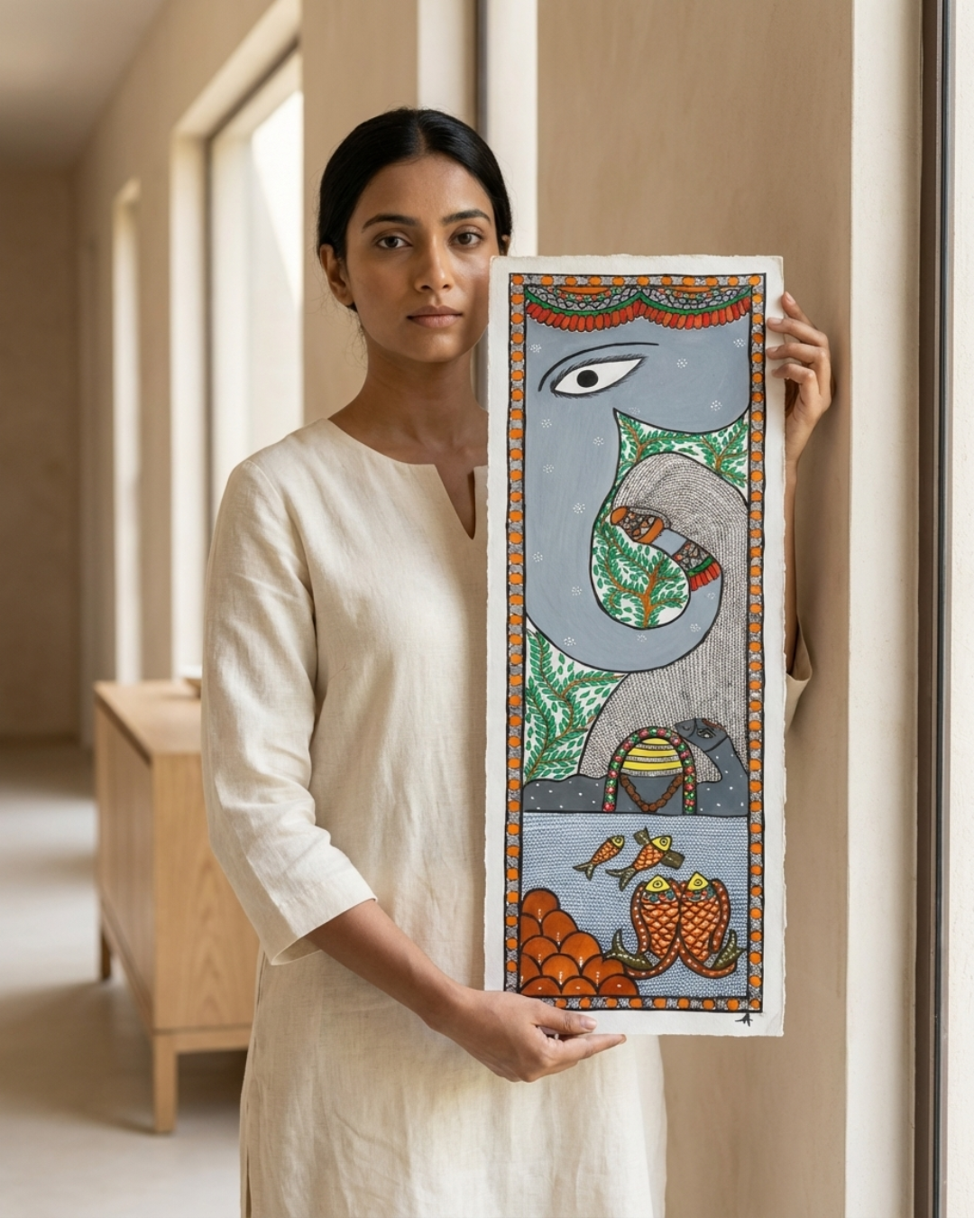 Elephant Tree of Life Madhubani Painting – Handmade Paper Art