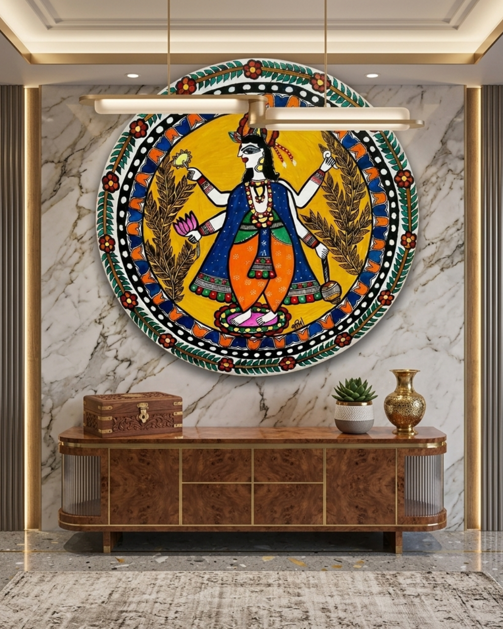 Vishnu ji Madhubani Wall Art | 14 Inch MDF Board