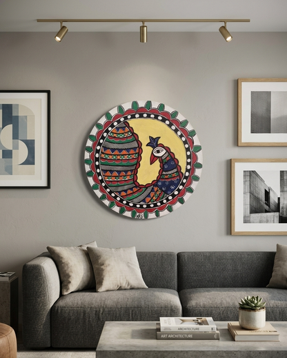 Peacock Madhubani Painting | Handmade Folk Wall Art