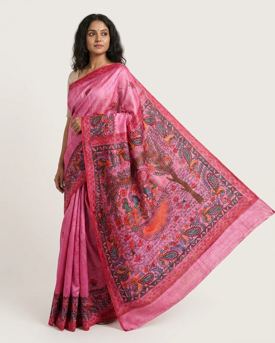 Handmade Madhubani Painting Saree with Blouse | Ethnic Saree
