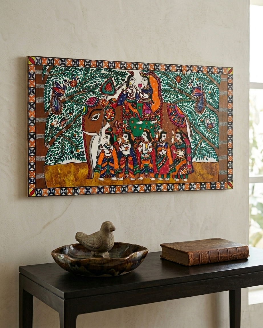 Dwarikadhish Madhubani Painting Canvas Wall Art Without Frame