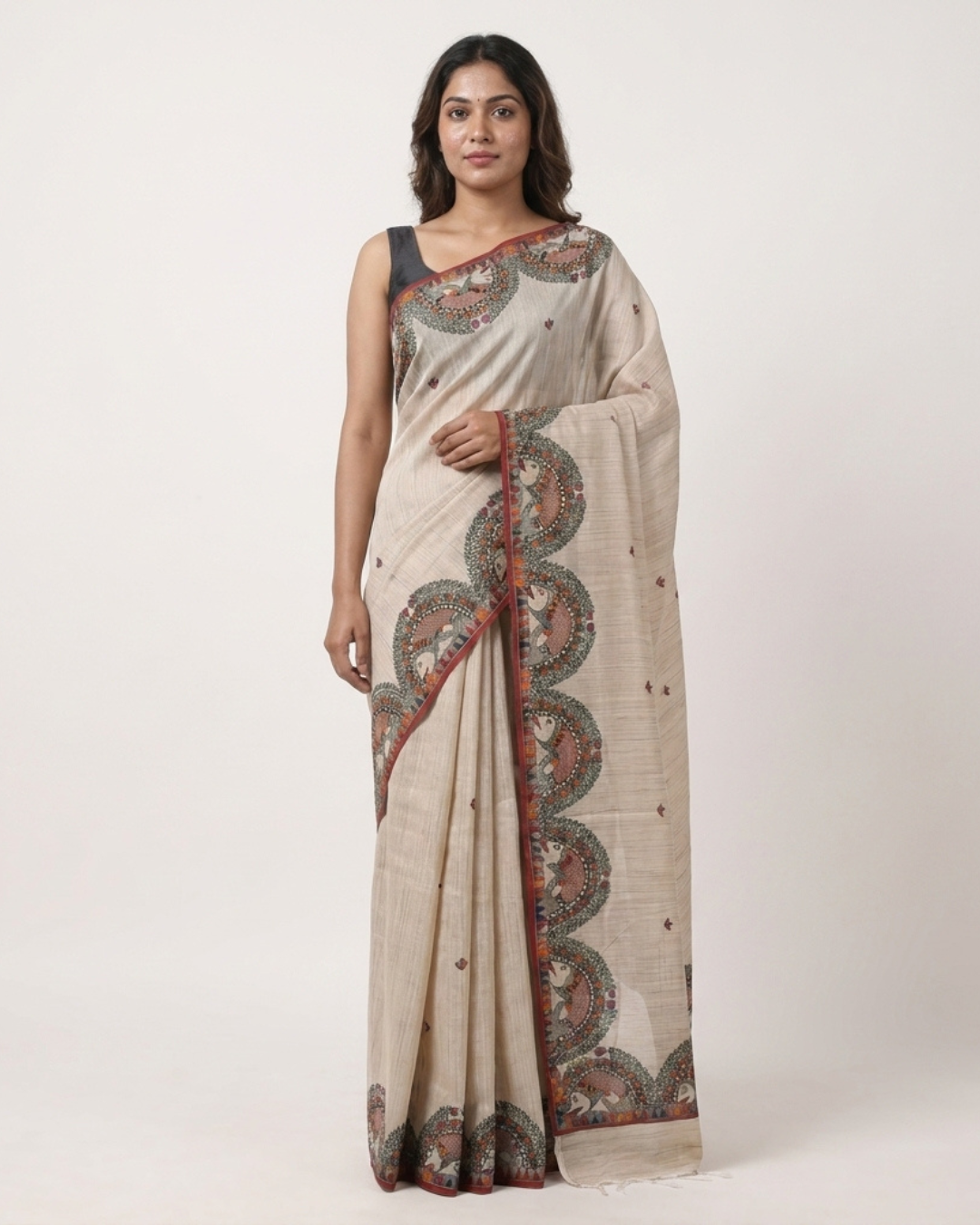 Handmade Madhubani Painting Tussar  Saree with Blouse – Traditional Ethnic Wear for Women