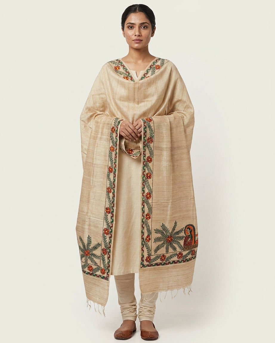 Handmade Madhubani Painting Dupatta Ethnic Wear | Traditional Designer Dupatta for Women