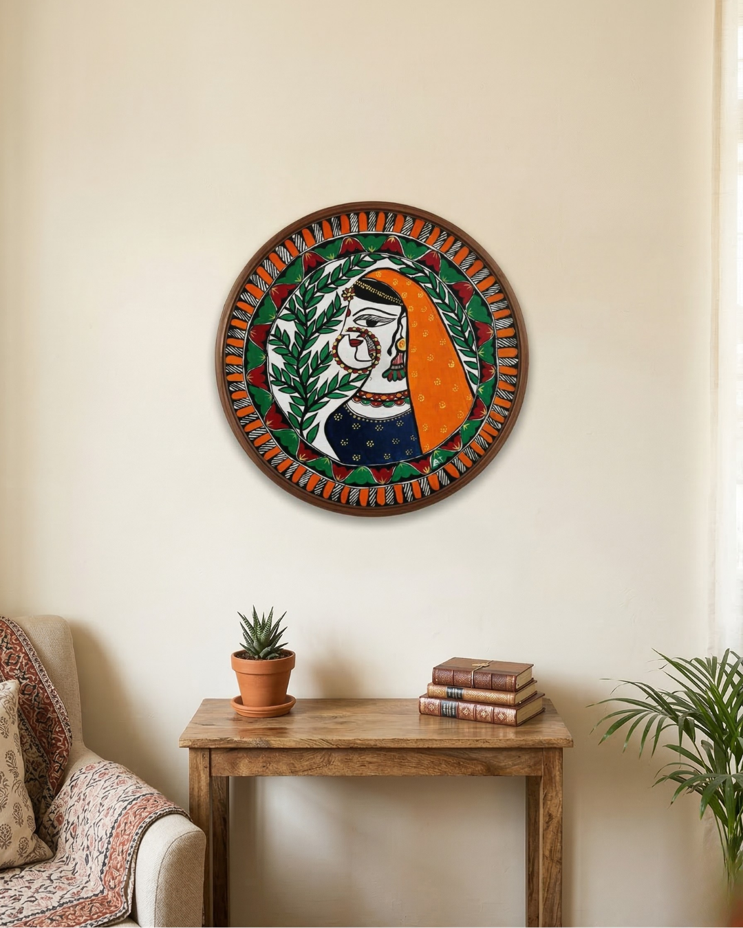 Maithil Lady Madhubani Wall Art | 12 Inch MDF Board