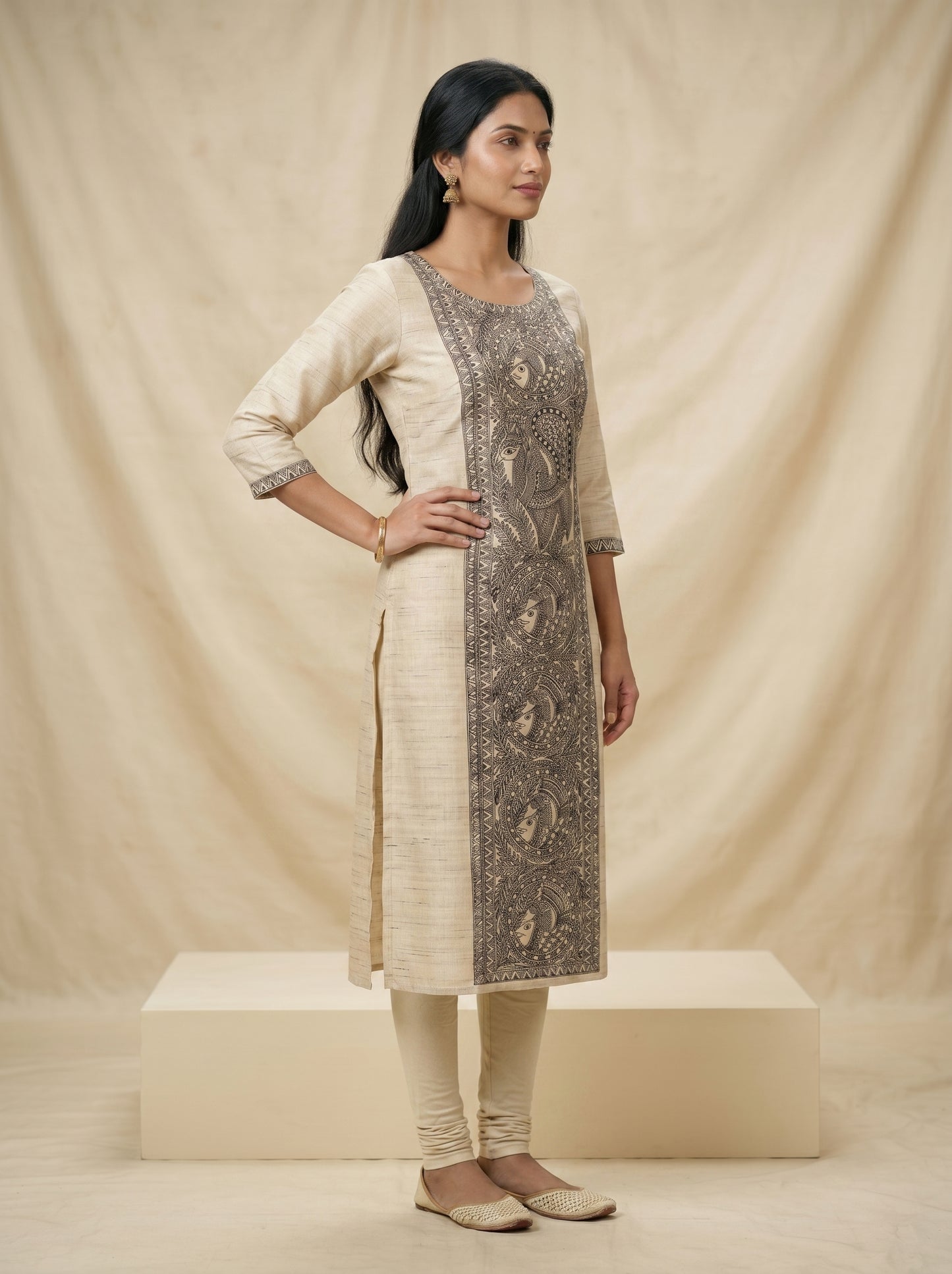 Hand-Painted Madhubani Unstitched Kurti for Women