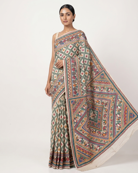 All Over Handmade Madhubani Painting Saree for Women