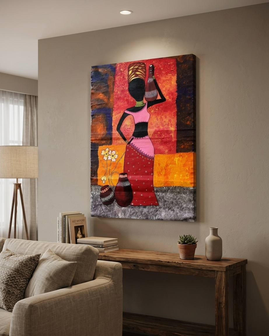 African Women Abstract Madhubani Painting Wall Art