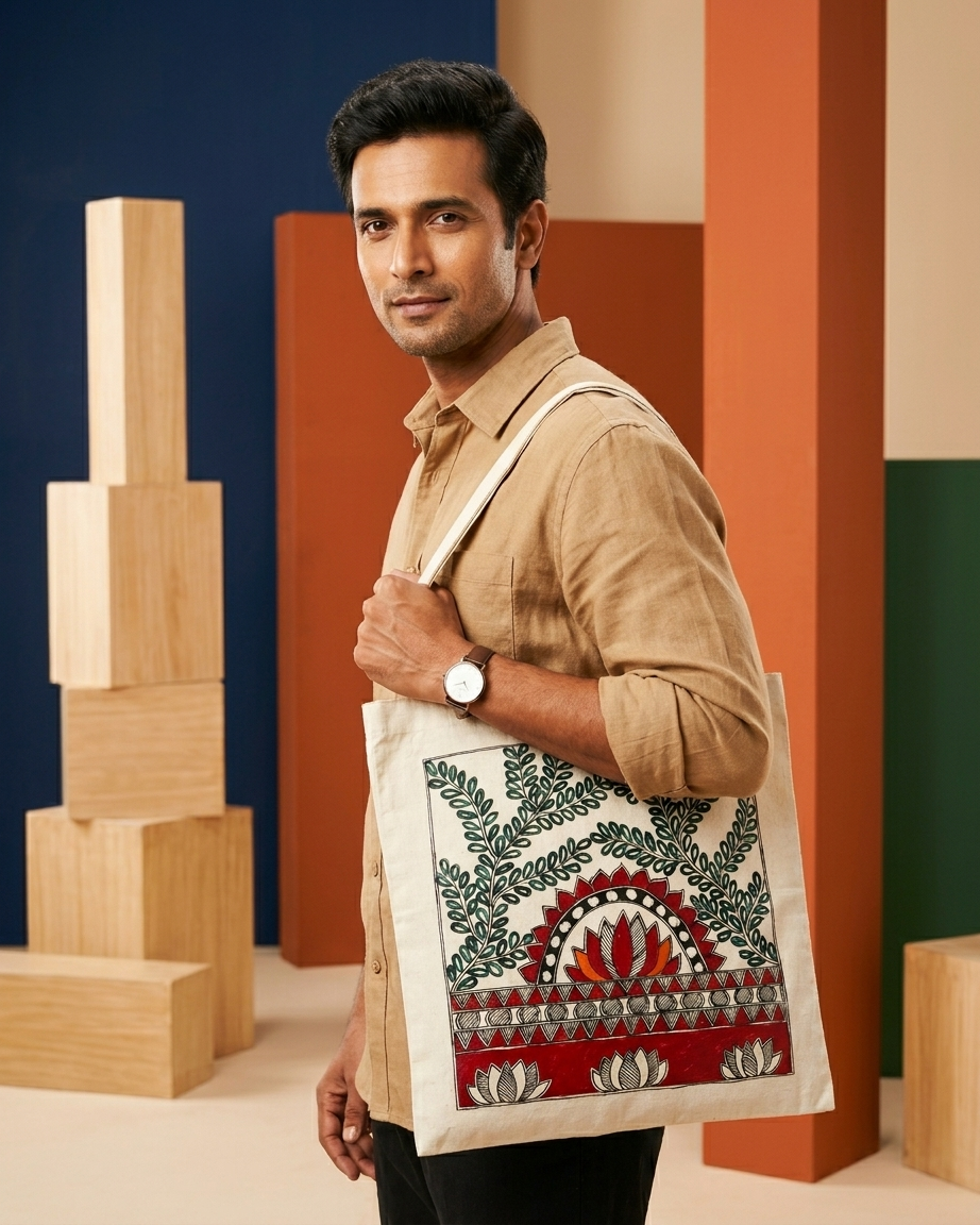 Madhubani Painting Tote Bag – Handmade Art Bag for Shopping, Travel & Daily Use