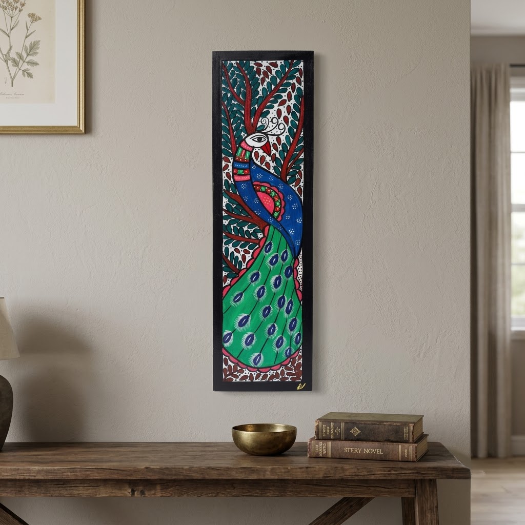 Handpainted Madhubani Peacock Wall Art for Home Decor