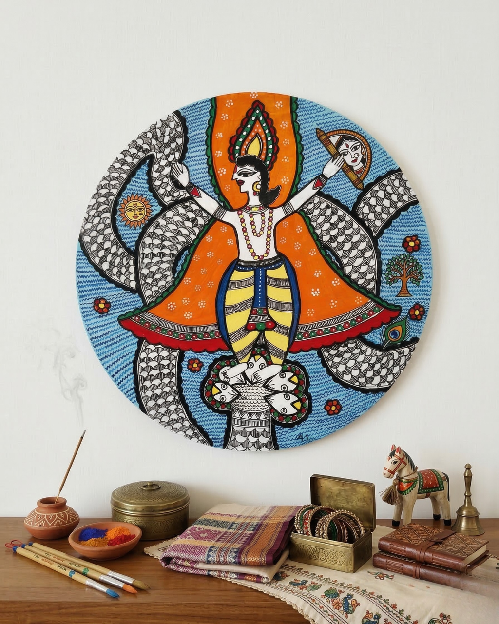 kaliya naag Madhubani Wall Art | 14 Inch MDF Board