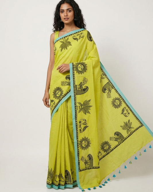 Handmade Chhath Puja Madhubani Saree with Blouse