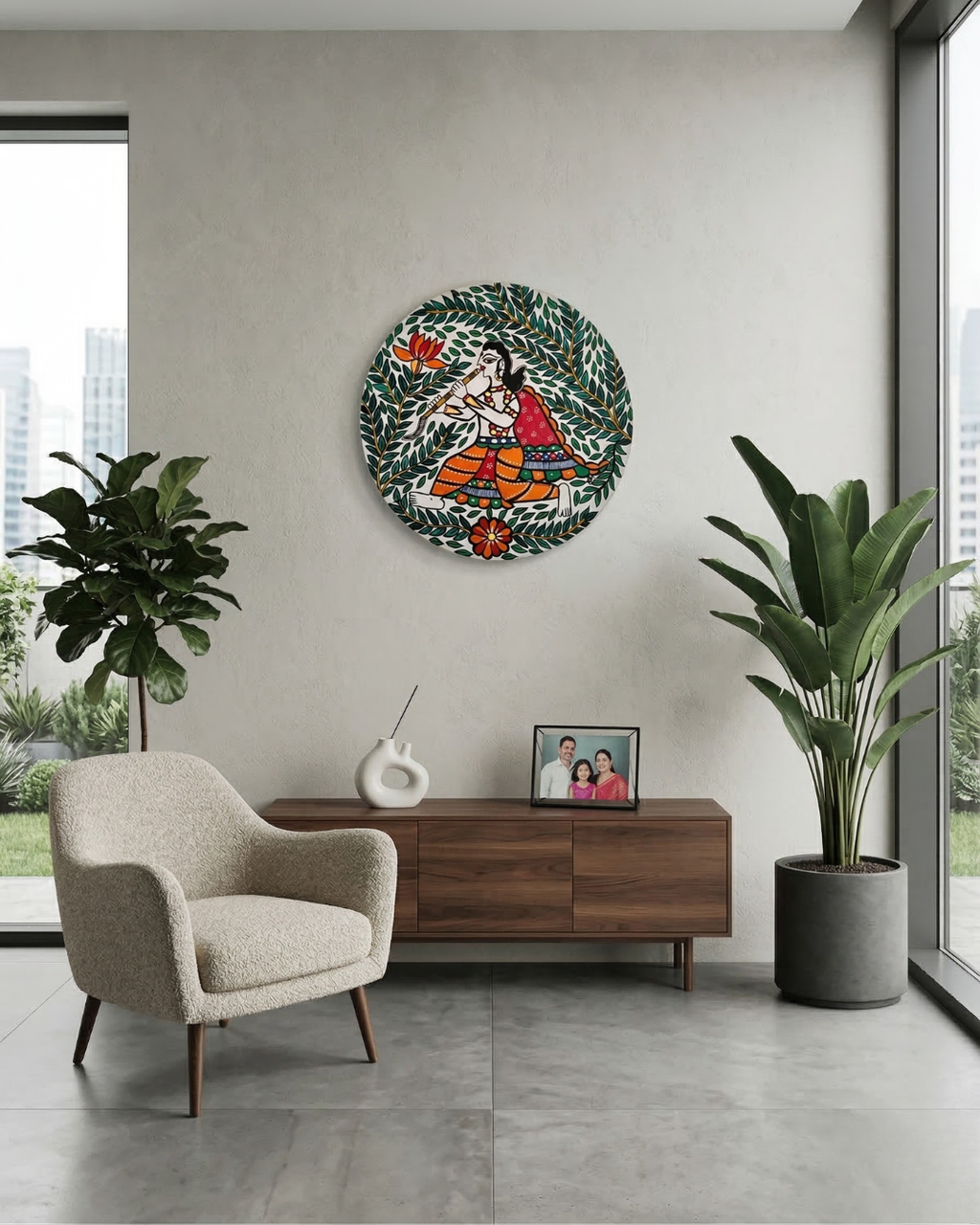 Krishna Mural Madhubani Wall Art | 12 Inch MDF Board