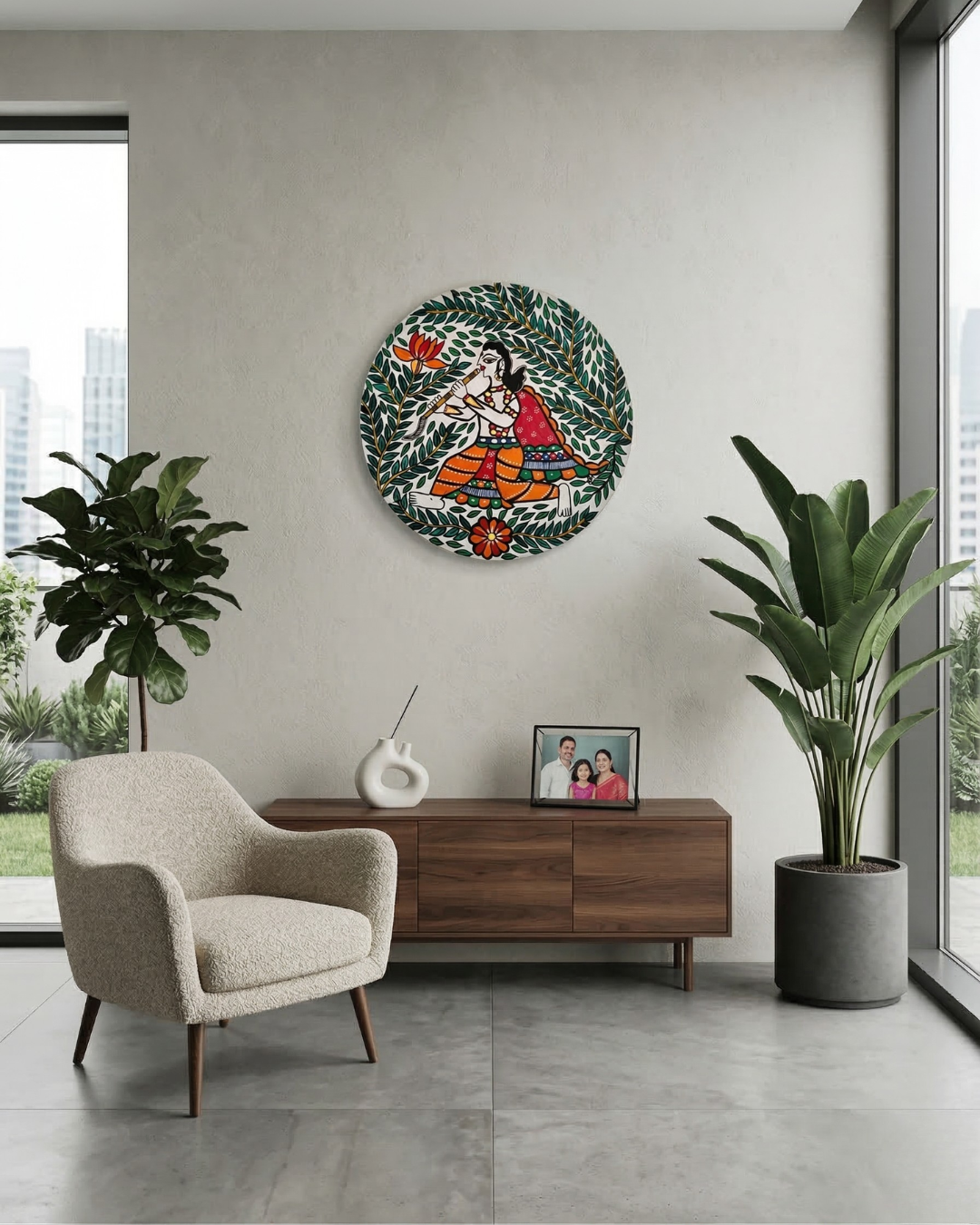 Krishna Mural Madhubani Wall Art | 12 Inch MDF Board