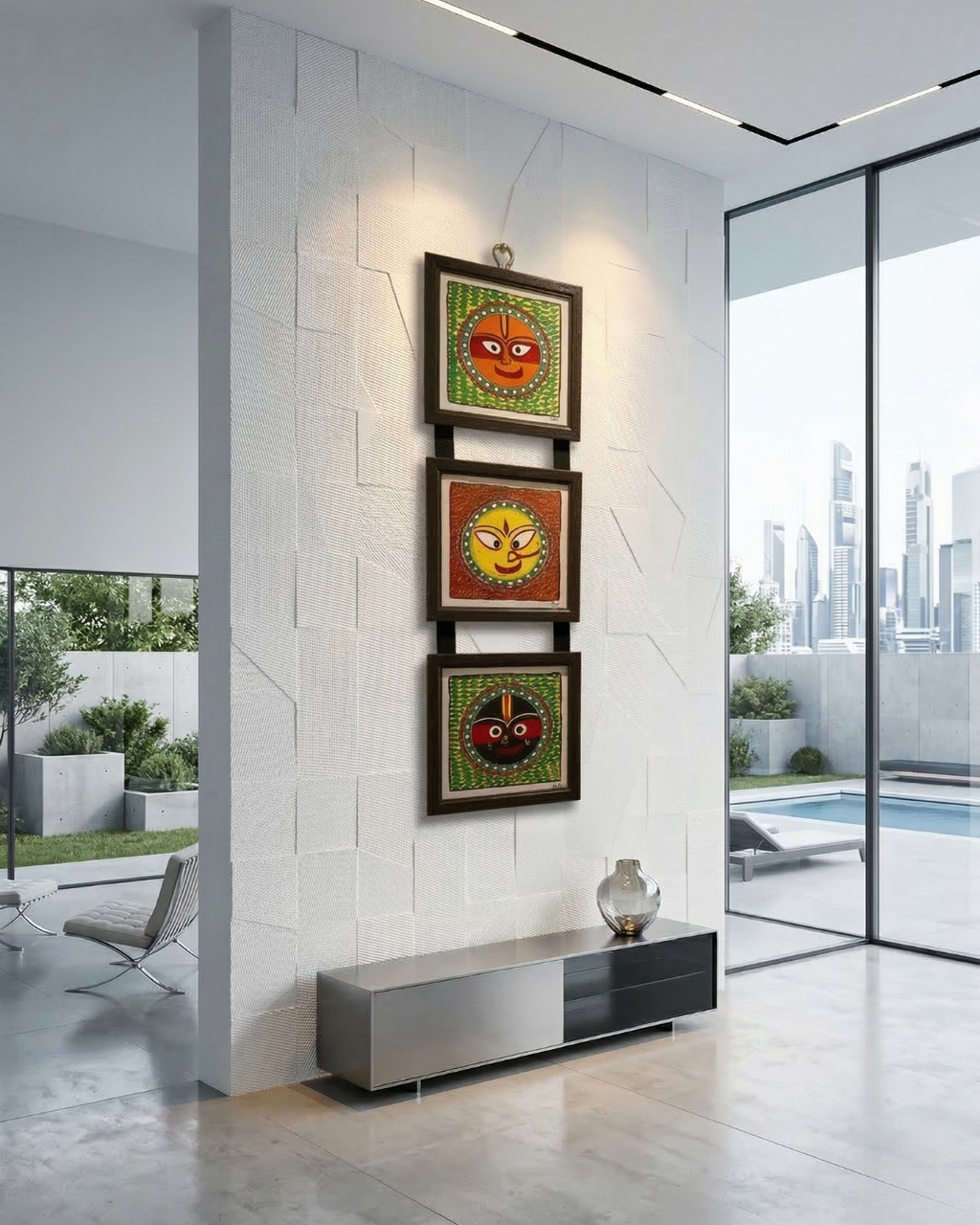 Jagannath Madhubani Triple Frame Wall Hanging – Handmade Wall Decor