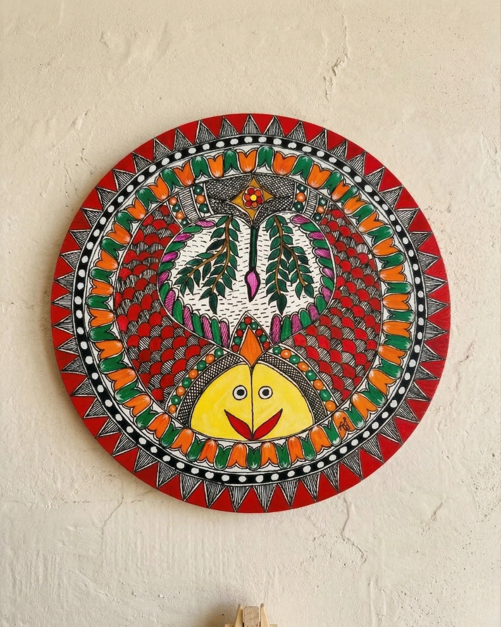 Twin Fish Madhubani Wall Art | 12 Inch MDF Board