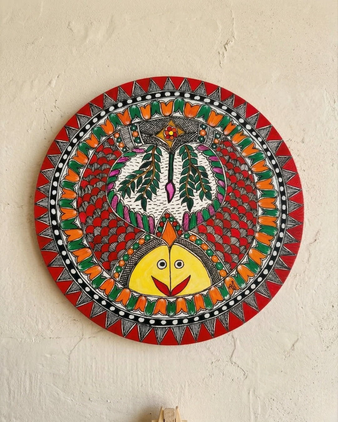 Twin Fish Madhubani Wall Art | 12 Inch MDF Board