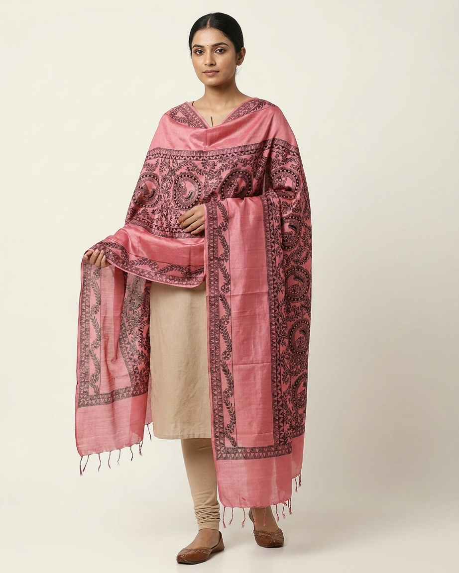 Handmade Madhubani Painting Dupatta | Hand-Painted Ethnic Dupatta